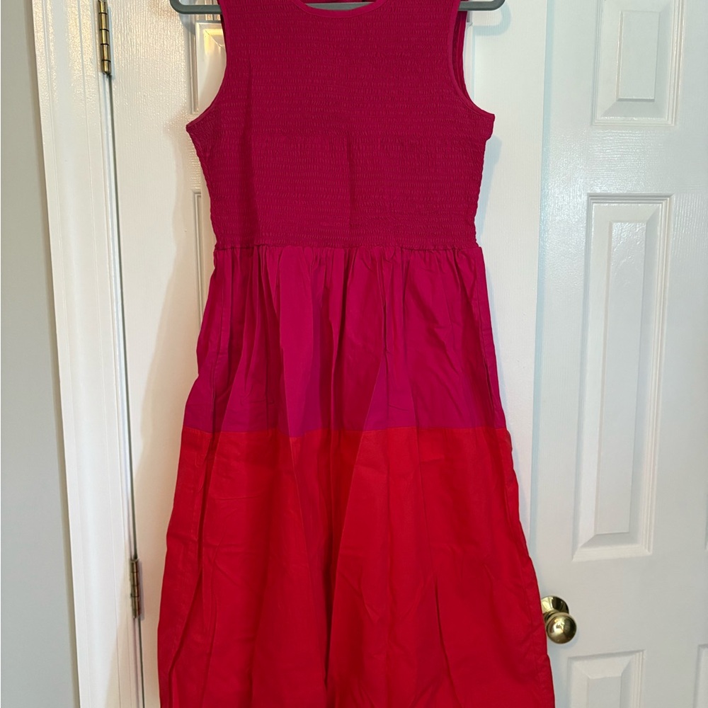 French Connection Pink and Red Color Block Midi Dress